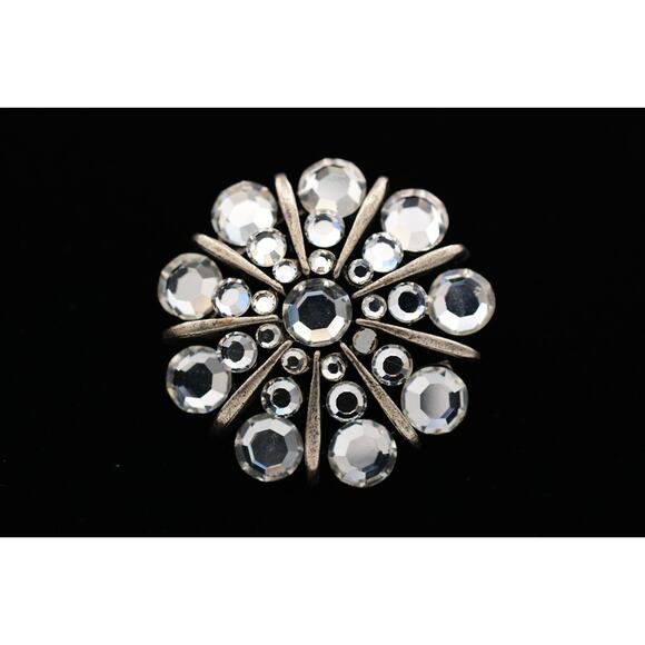Bonnie J Crystal Pin Brooch Dark Silver Tone Sparkling Rhinestone Signed Bin1 - Picture 1 of 12